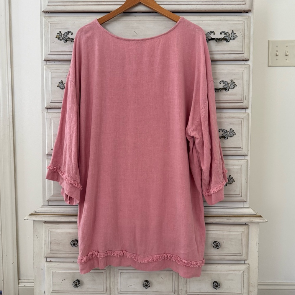 Umgee Oversized Pink Linen Boho Top - Picture 2 of 4